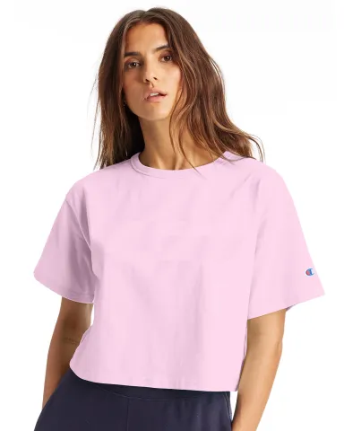 Champion Clothing T453W Ladies' Cropped Heritage T in Pink candy front view