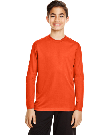 Team 365 TT11YL Youth Zone Performance Long-Sleeve in Sport orange front view