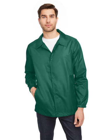 Team 365 TT75 Adult Zone Protect Coaches Jacket in Sport forest front view