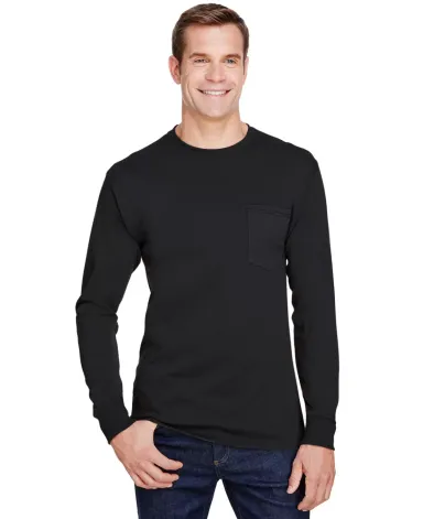 Hanes W120 Adult Workwear Long-Sleeve Pocket T-Shi in Black front view