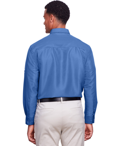 Harriton M580L Men's Key West Long-Sleeve Performa in Pool blue front view