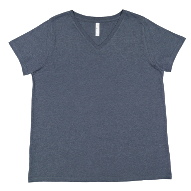 LA T 3817 Ladies' Curvy V-Neck Fine Jersey T-Shirt in Vintage denim front view