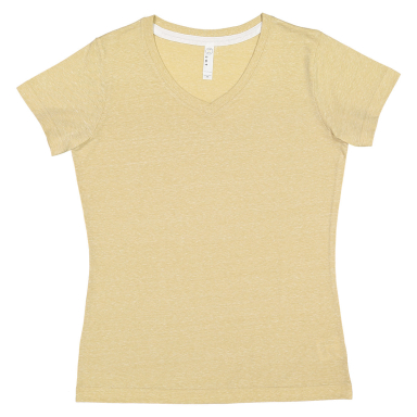 LA T 3591 Ladies' V-Neck Harborside Melange Jersey in Stone melange front view