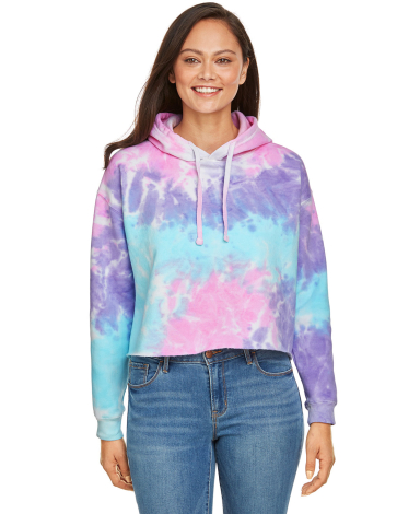 Tie-Dye CD8333 Ladies' Cropped Hooded Sweatshirt in Cotton candy front view