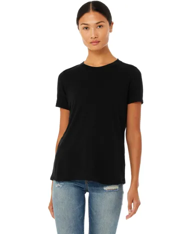 Bella + Canvas 6400 Ladies' Relaxed Triblend T-Shi in Solid blk trblnd front view