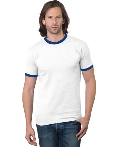 Bayside Apparel 1800 Unisex Ringer T-Shirt in White/ royal front view