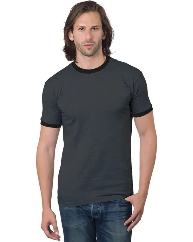 Bayside Apparel 1800 Unisex Ringer T-Shirt in Chrcol hthr/ blk front view