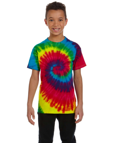 Tie-Dye CD100Y Youth 5.4 oz. 100% Cotton T-Shirt REACTIVE RAINBOW front view