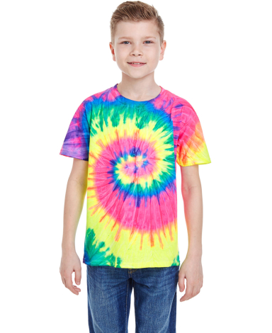 Tie-Dye CD100Y Youth 5.4 oz. 100% Cotton T-Shirt NEON RAINBOW front view