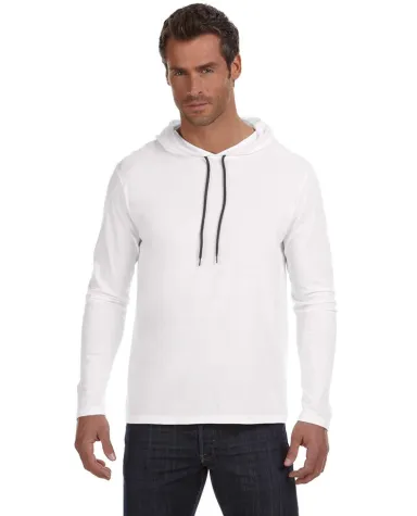 Gildan 987 Adult Lightweight Long-Sleeve Hooded T- in White/ dark grey front view