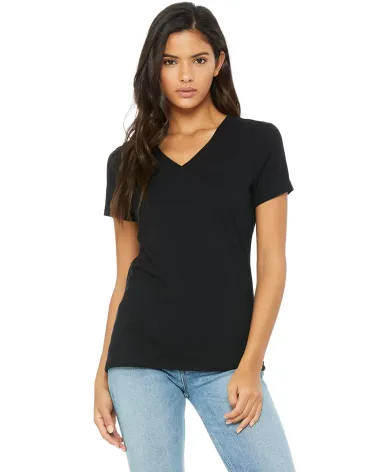 Bella + Canvas 6405 Ladies' Relaxed Jersey V-Neck  BLACK front view