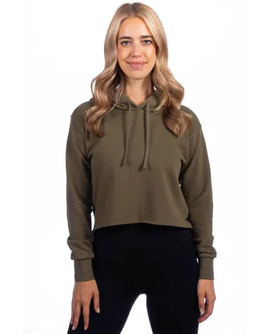 Next Level Apparel 9384 Ladies' Cropped Pullover H in Military green front view