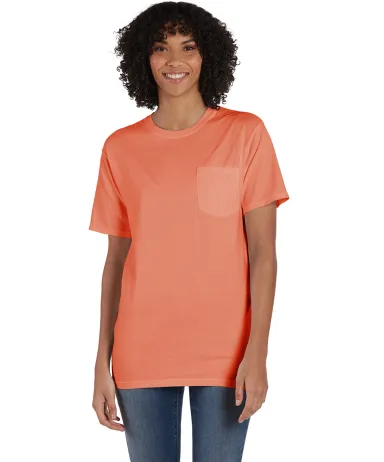 Hanes GDH150 Unisex Garment-Dyed T-Shirt with Pock in Horizon orange front view