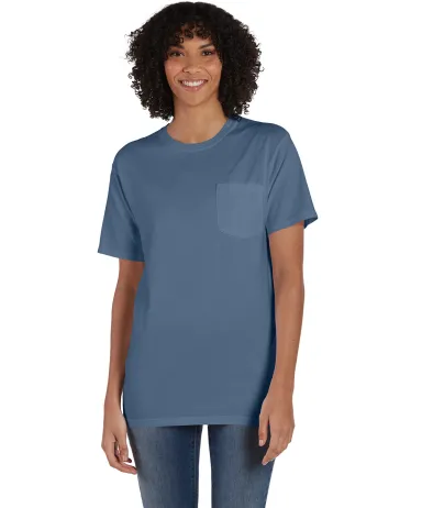 Hanes GDH150 Unisex Garment-Dyed T-Shirt with Pock in Saltwater front view