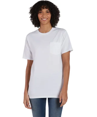 Hanes GDH150 Unisex Garment-Dyed T-Shirt with Pock in White front view