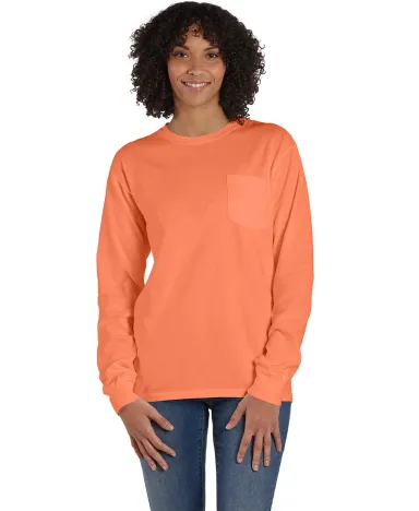 Hanes GDH250 Unisex Garment-Dyed Long-Sleeve T-Shi in Horizon orange front view