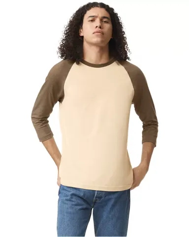 American Apparel 2003CVC Unisex CVC Raglan T-Shirt in Ht bone/ ht army front view