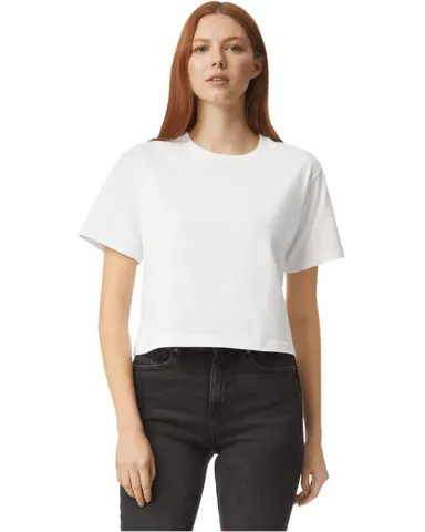 American Apparel 102 Ladies' Fine Jersey Boxy T-Sh in White front view