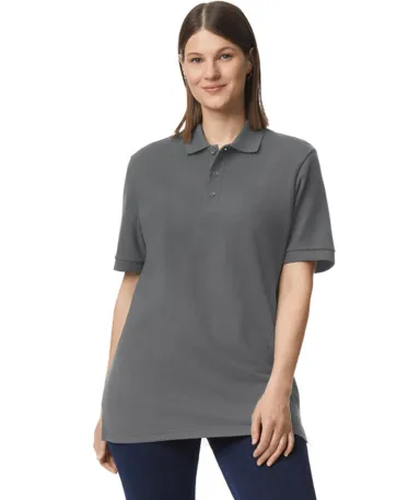 Gildan 85800 Unisex Midweight Double Pique Polo in Charcoal front view