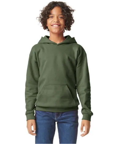 Gildan SF500B Youth Softstyle Midweight Fleece Hoo in Military green front view