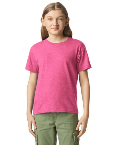 Gildan 67000B Youth Softstyle CVC T-Shirt in Pink lemnde mist front view