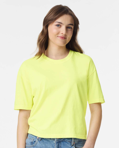 Comfort Colors 3023CL Ladies' Heavyweight Middie T in Neon lemon front view