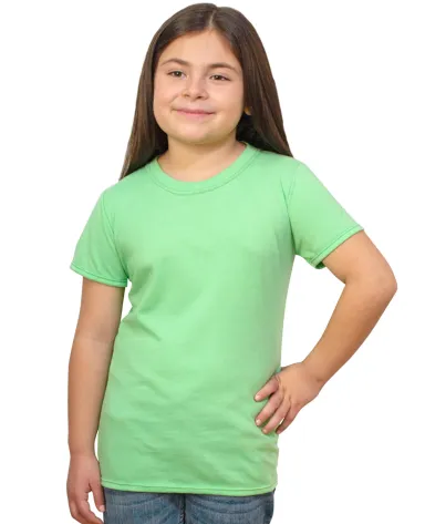Bayside Apparel 37100 Youth Princess T-Shirt in Green apple hthr front view