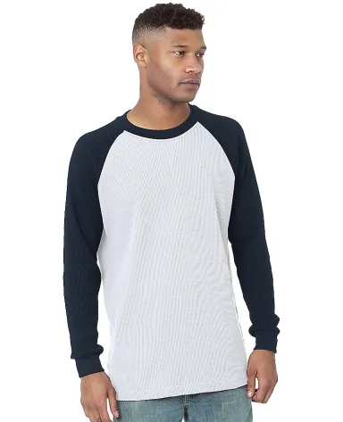 Bayside Apparel 8211 Men's Heavyweight Waffle Knit in White/ navy front view