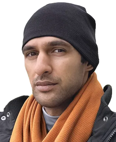 Bayside Apparel 3835 8 Thermal Beanie in Black front view
