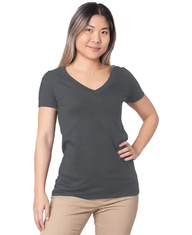 Bayside Apparel 5875 Ladies' Fine Jersey V-Neck T- in Charcoal front view
