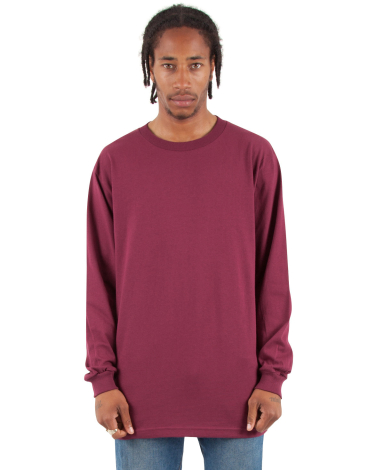 Shaka Wear SHALS Adult Active Long-Sleeve T-Shirt in Burgundy front view