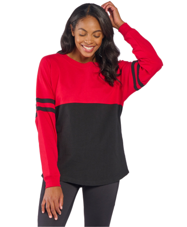 Boxercraft BW3514 Ladies' Oversized Pom Pom Jersey in Red/ black front view