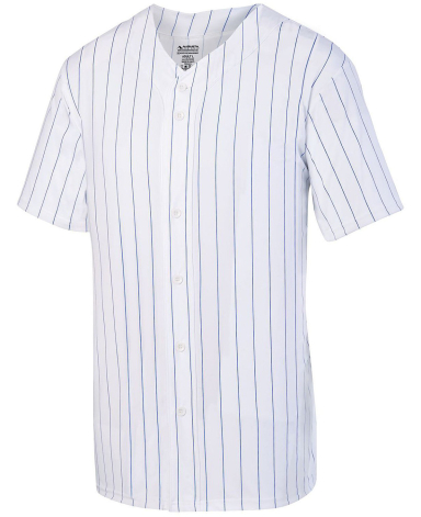 Augusta Sportswear 1686 Youth Pin Stripe Baseball  in White/ royal front view