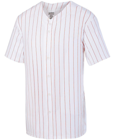 Augusta Sportswear 1686 Youth Pin Stripe Baseball  in White/ red front view