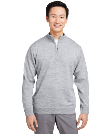 Harriton M421 Unisex Pilbloc™ Quarter-Zip Sweate in Grey heather front view