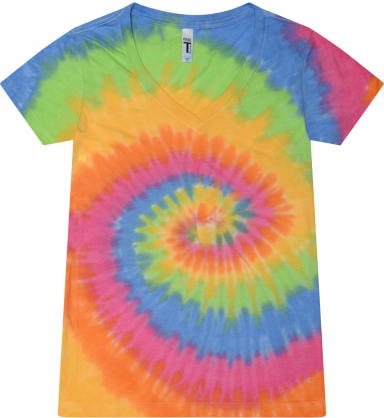 Tie-Dye 1075 Ladies' V-Neck T-Shirt in Eternity front view