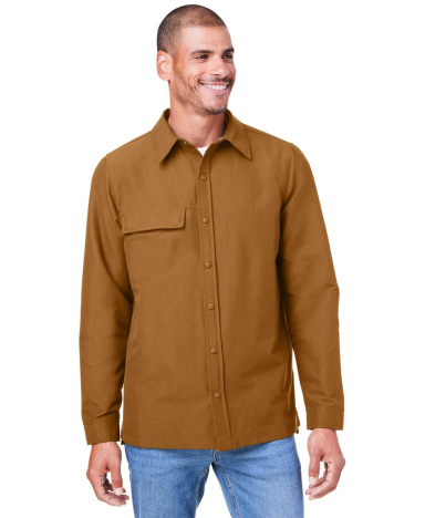 Harriton M72 Unisex Flex Twill Overshirt in Duck brown front view