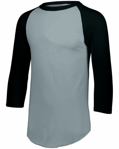 Augusta Sportswear 4420 Three-Quarter Sleeve Baseb in Ath hthr/ black front view