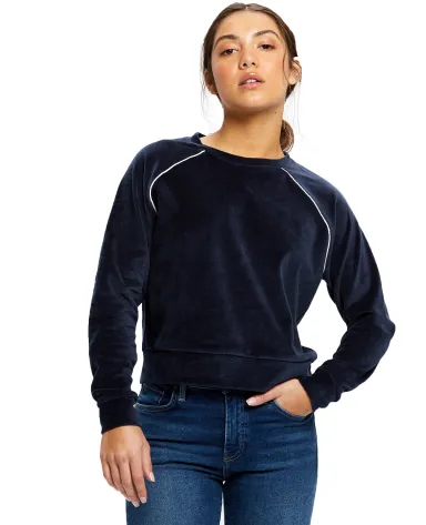 US Blanks US538 Ladies' Velour Long Sleeve Crop T- in Navy blue front view