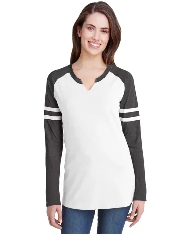 LA T 3534 Ladies' Gameday Mash Up Long-Sleeve T-Sh B WH/ V SM/ B WH front view