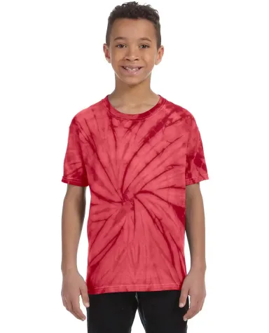 Tie-Dye CD101Y Youth 5.4 oz. 100% Cotton Spider T- SPIDER RED front view