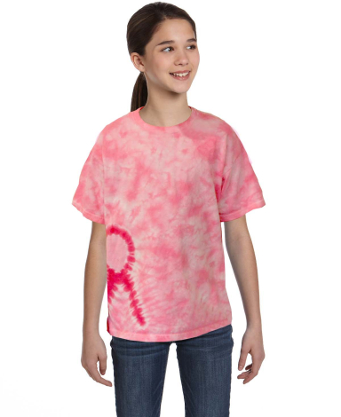 Tie-Dye CD1150Y Youth Pink Ribbon T-Shirt PINK RIBBON front view