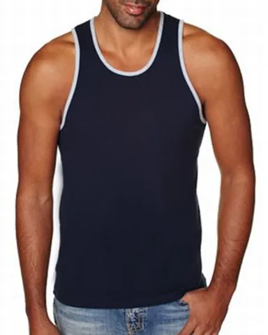 Next Level 3633 Men's Jersey Tank in Mid ny/ hthr gry front view