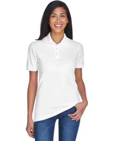 8530 UltraClub® Ladies' Classic Pique Cotton Polo WHITE front view