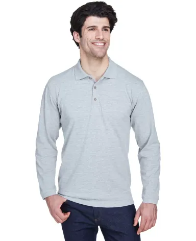8532 UltraClub® Adult Long-Sleeve Classic Pique C HEATHER GREY front view