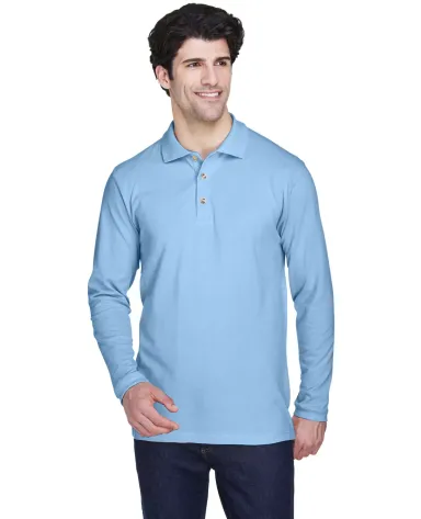 8532 UltraClub® Adult Long-Sleeve Classic Pique C CORNFLOWER front view