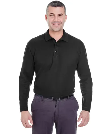 8542 UltraClub® Adult Long-Sleeve Whisper Pique B BLACK front view
