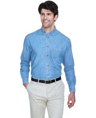 8960 UltraClub® Men's Cypress Denim Button up Shi LIGHT BLUE front view