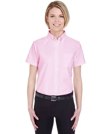 8973 UltraClub® Ladies' Classic Wrinkle-Free Blen PINK front view