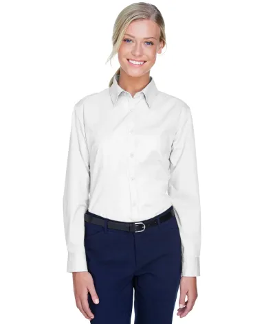 8976 UltraClub® Ladies' Whisper Twill Blend Woven WHITE front view